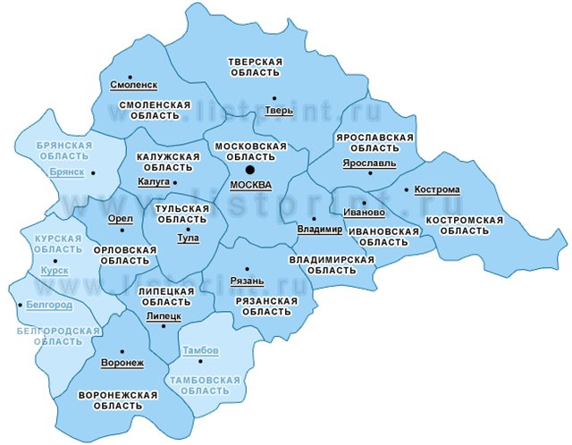 Карта центрального федерального округа