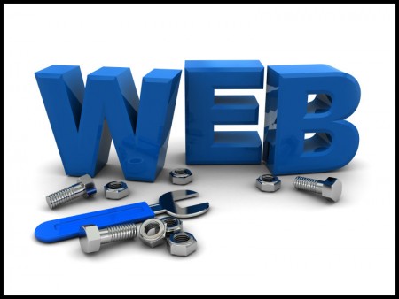 3d illustration of text 'web' with wrench and nuts