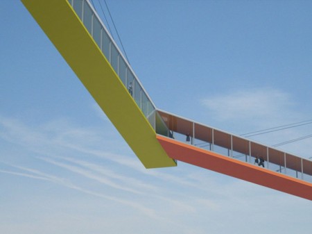 Футуристический мост-рукопожатие соединяющий две стороны гавани