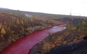 Река в Норильске покраснела из-за выбросов с прилегающего завода